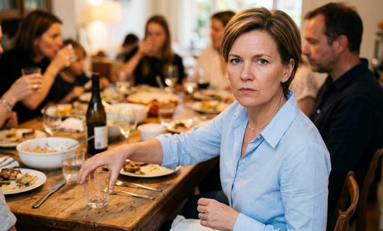 Tchyně zvedla sklenici a řekla: „Můj syn je tak trpělivý — žije s ní už dvacet dva let.“ — manžel se díval do talíře — odložila jsem sklenici, vstala a řekla větu, po které se u stolu rozhostilo ticho.